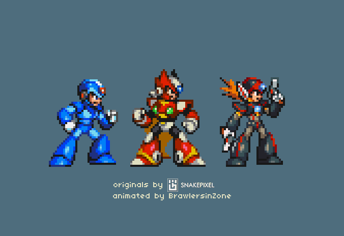 Animated idles for Mega Man X characters; originals by snakepixel
